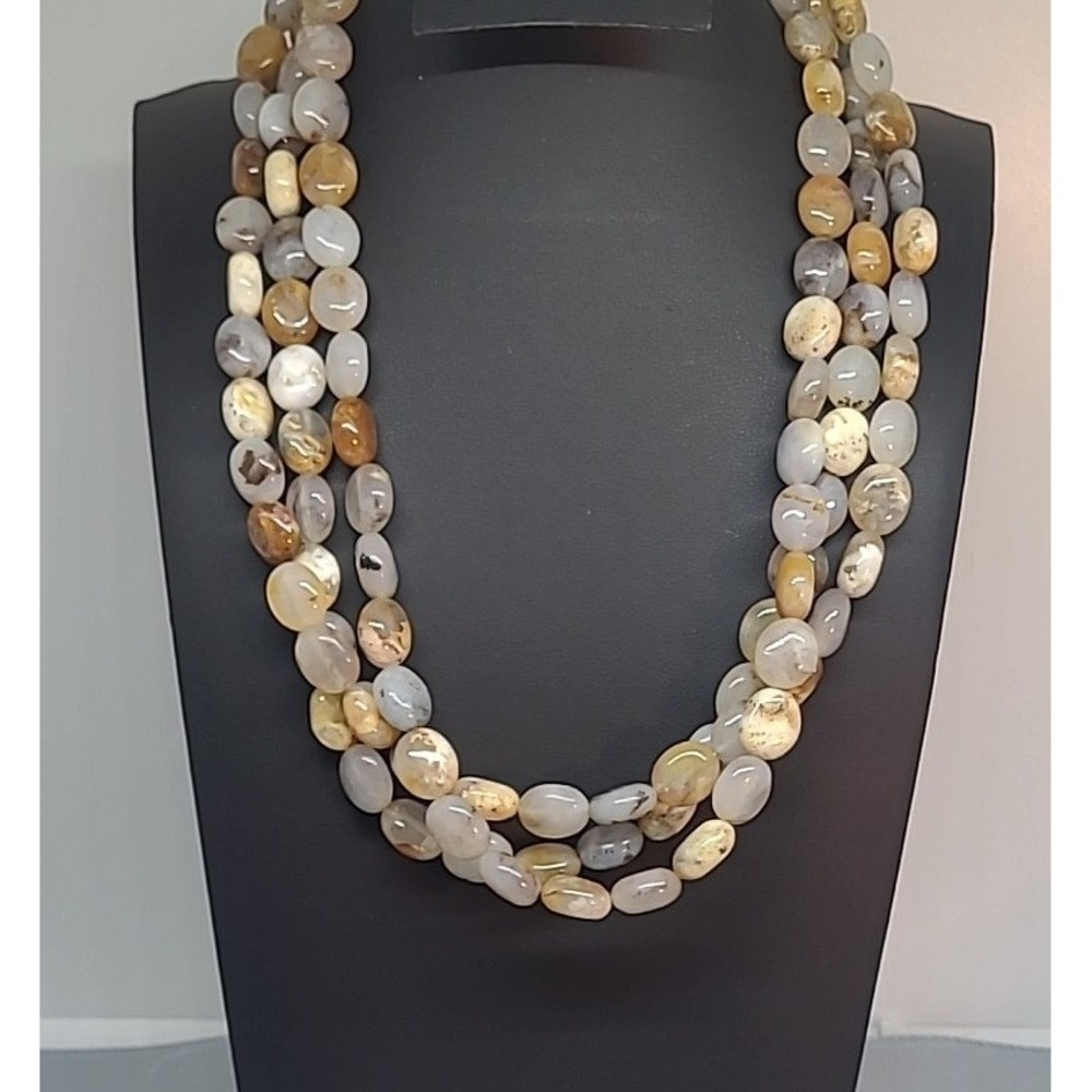 Jay King Necklace Graveyard Point Agate 3 Strand Sterling Silver Hook Clasp